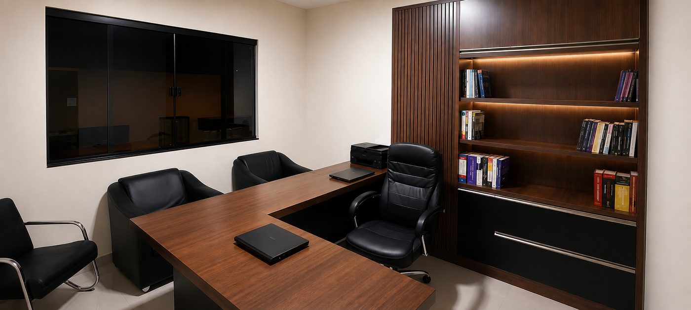Sala de atendimento do escritório de advocacia do Dr. Dario Almeida no Centro de Candói/PR